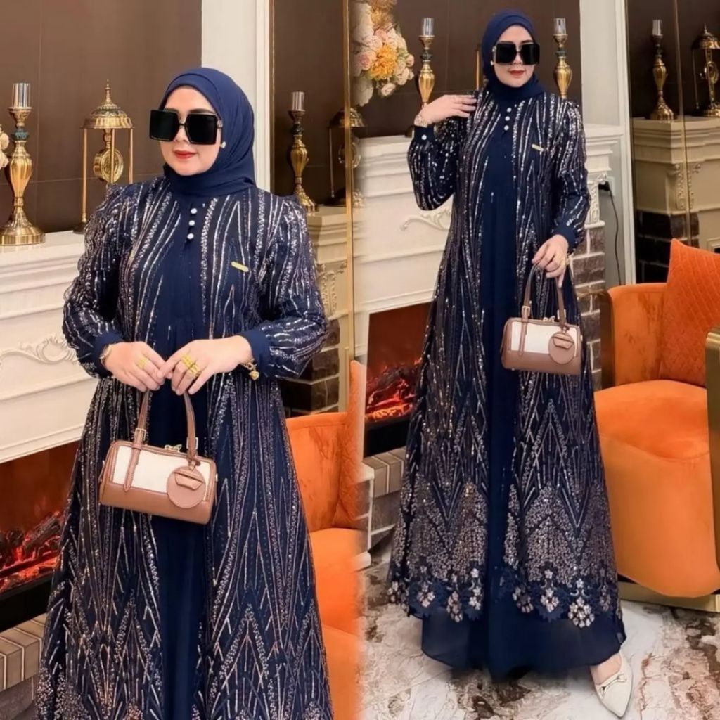 Maharaya Gamis Lebaran Brukat Elegan Dress Pesta Brukat simple terbaru 2026