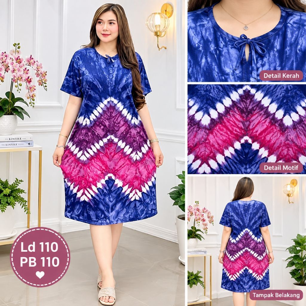Daster Wanita Bahan Kaos Tebal Baju Santai Baju Tidur Wanita Kekinian Lengan Pendek Motif Tiedye Ber
