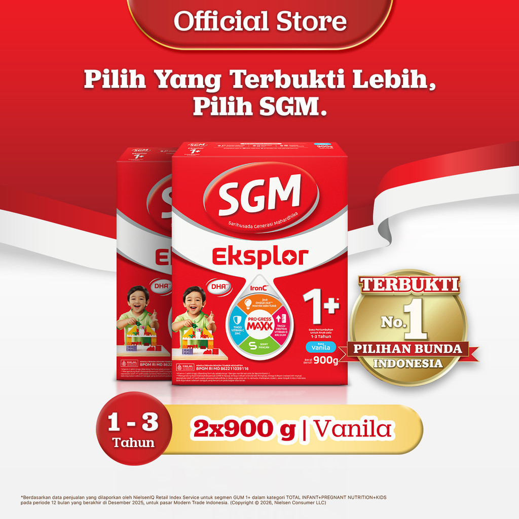 SGM Eksplor 1+ dengan IronC Susu Pertumbuhan Rasa Vanilla 900GR x 2