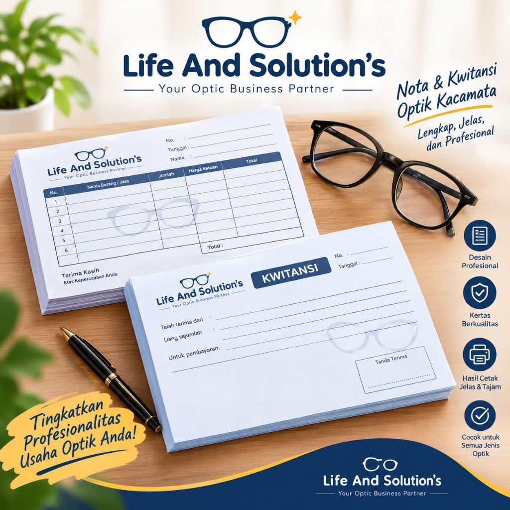 E. Buku Nota & Kwitansi Optik Kacamata Life And Solution's untuk Usaha Kacamata Desain Profesional