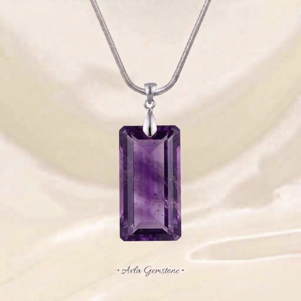 Kalung Pria Wanita Liontin Batu Amethyst Alami Asli - Natural Gemstone