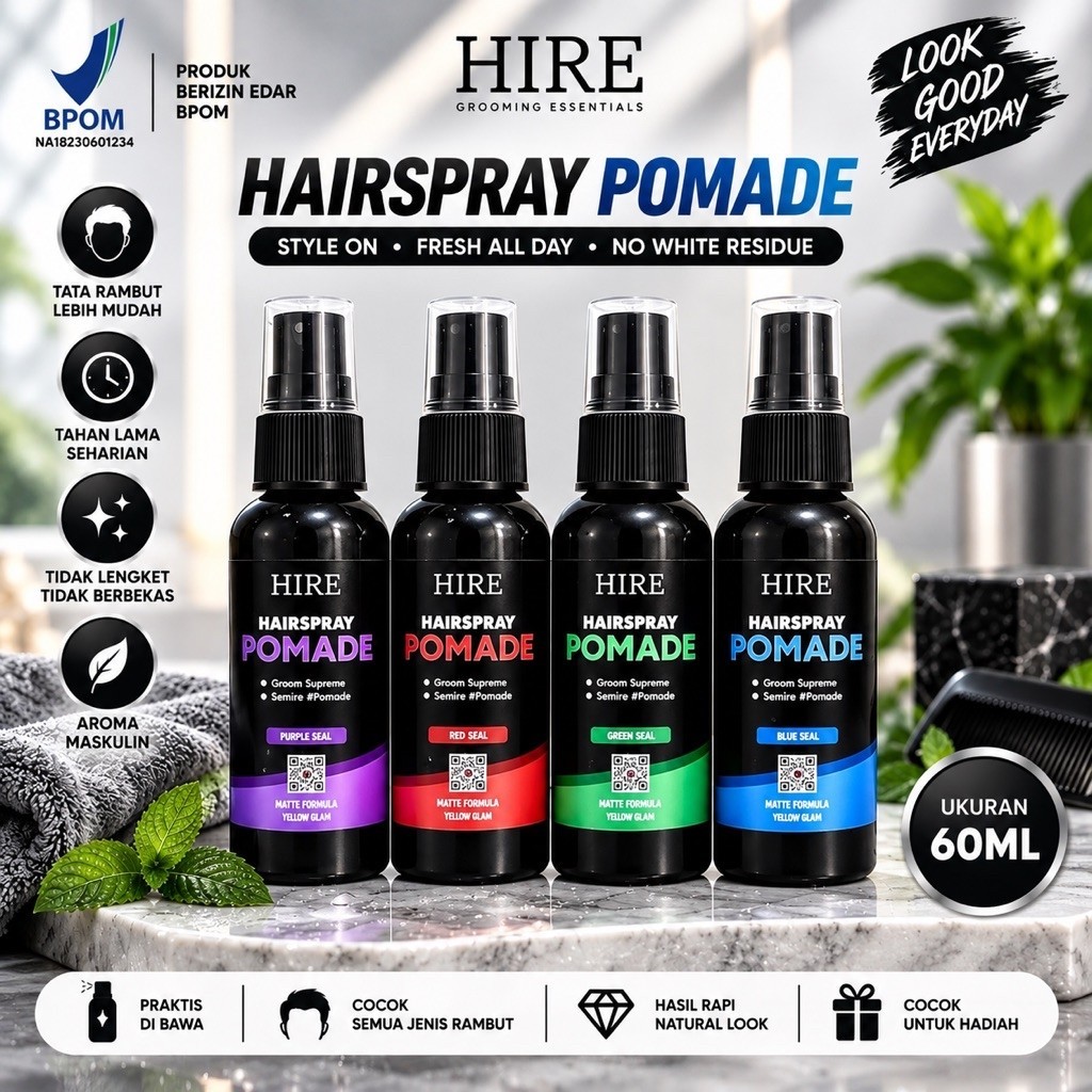 Hair Spray Pomade 60 ml – Pomade Spray Styling Tahan Lama & Anti Lembap