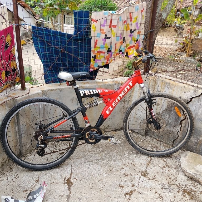 SEPEDA MTB 26 FULLSUS ELEMENT PRIDE 2 FRAME ALLOY ANTIK KALCER PARTS SHIMANO