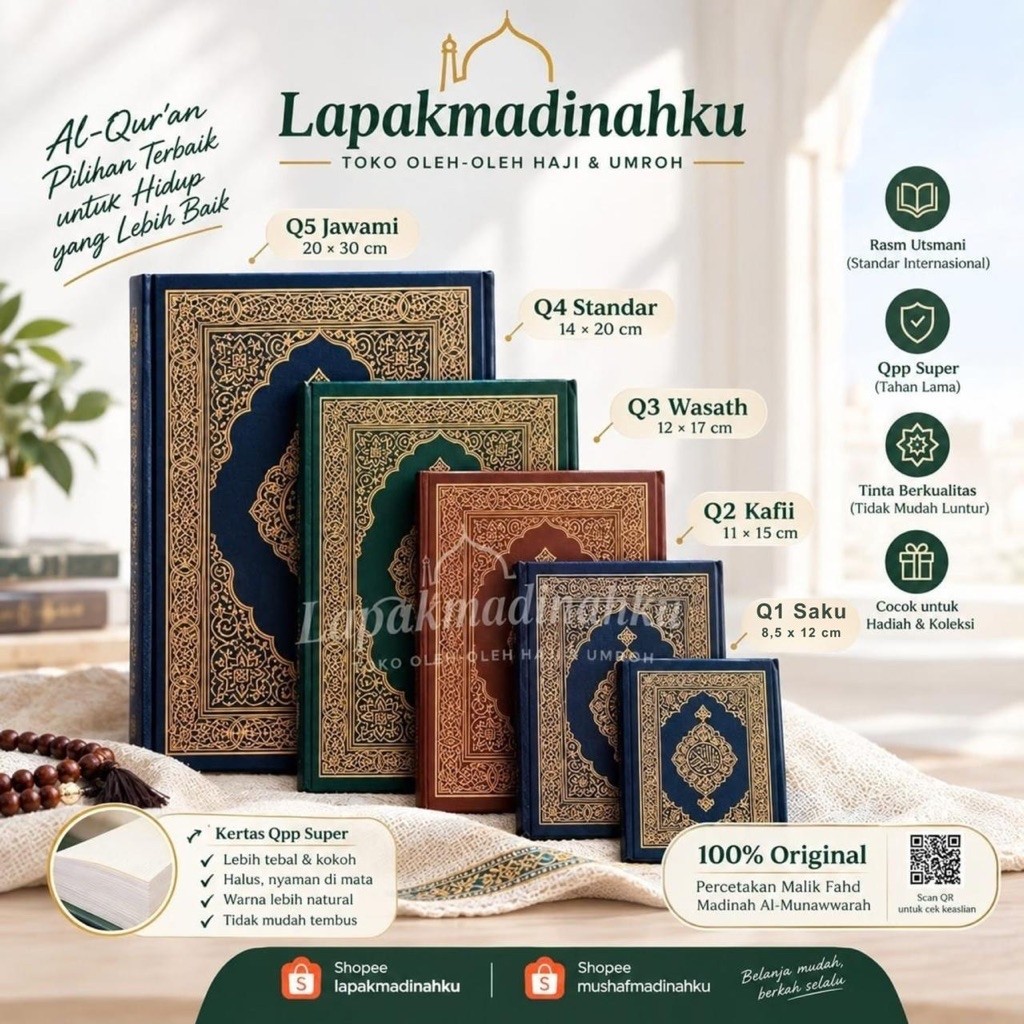 {Free Pelindung Sudut} MUSHAF MADINAH TERLENGKAP Al-QURAN Asli CETAKAN MADINAH Q1 Q2 Q3 Q4 Q5 -Quran
