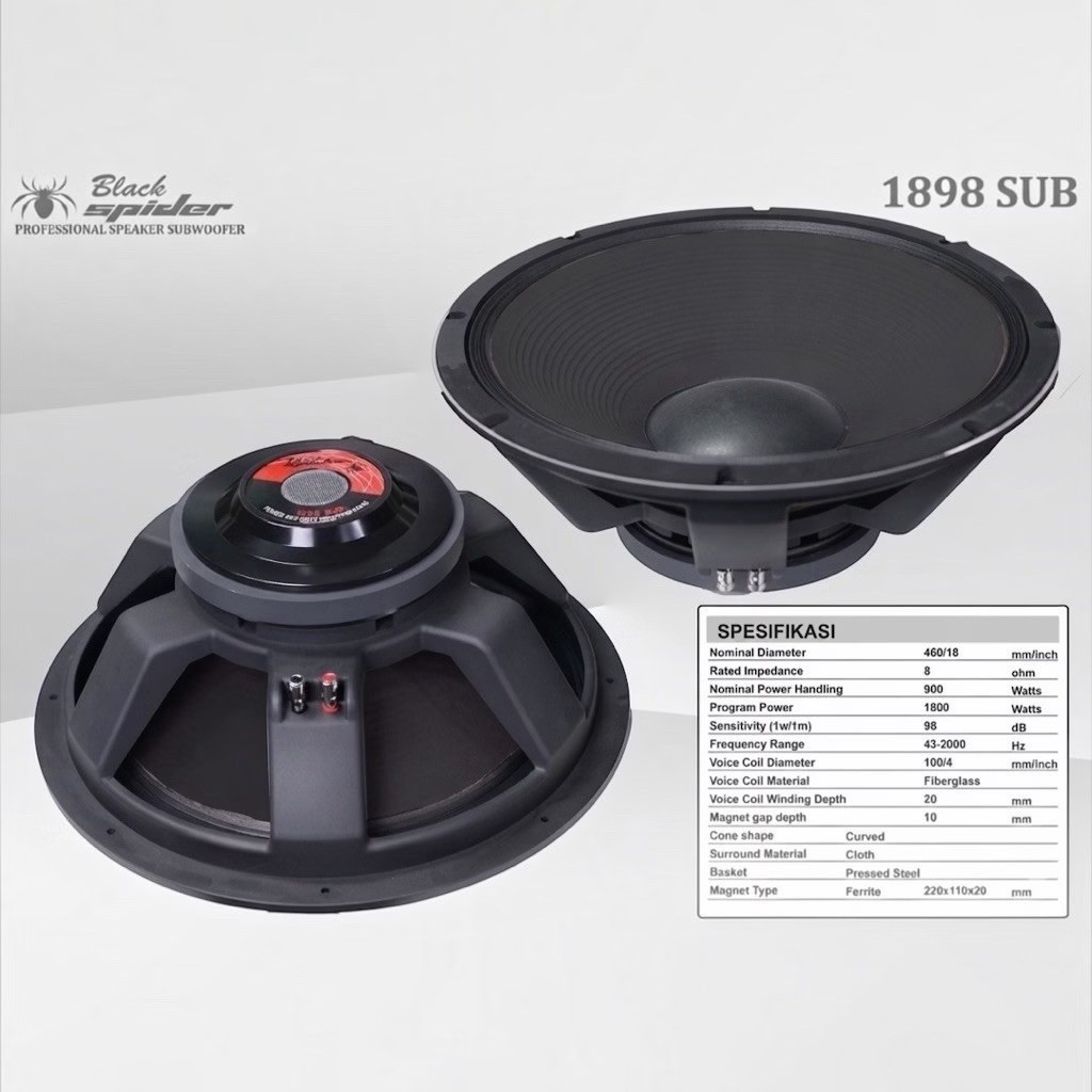 SPEAKER KOMPONEN BLACKSPIDER BS 1898 SUB BS1898 BLACK SPIDER BS 1898