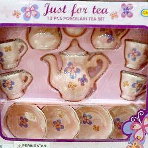 Tea Set Kecil warna PEACH corak bunga, teko KLASIK ANTIK