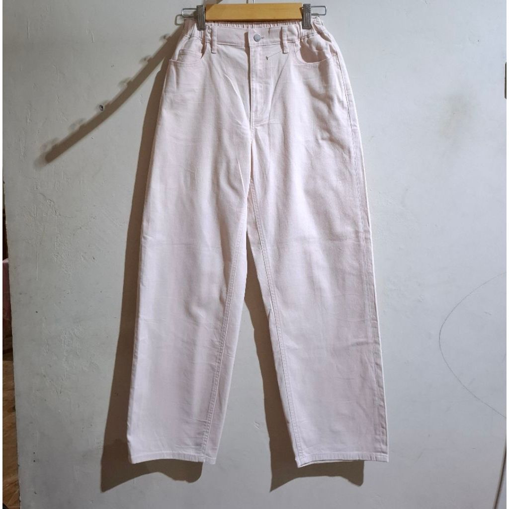 UNIQLO KIDS 160 Jeans Loose Pinggang Karet Warna Baby Pink