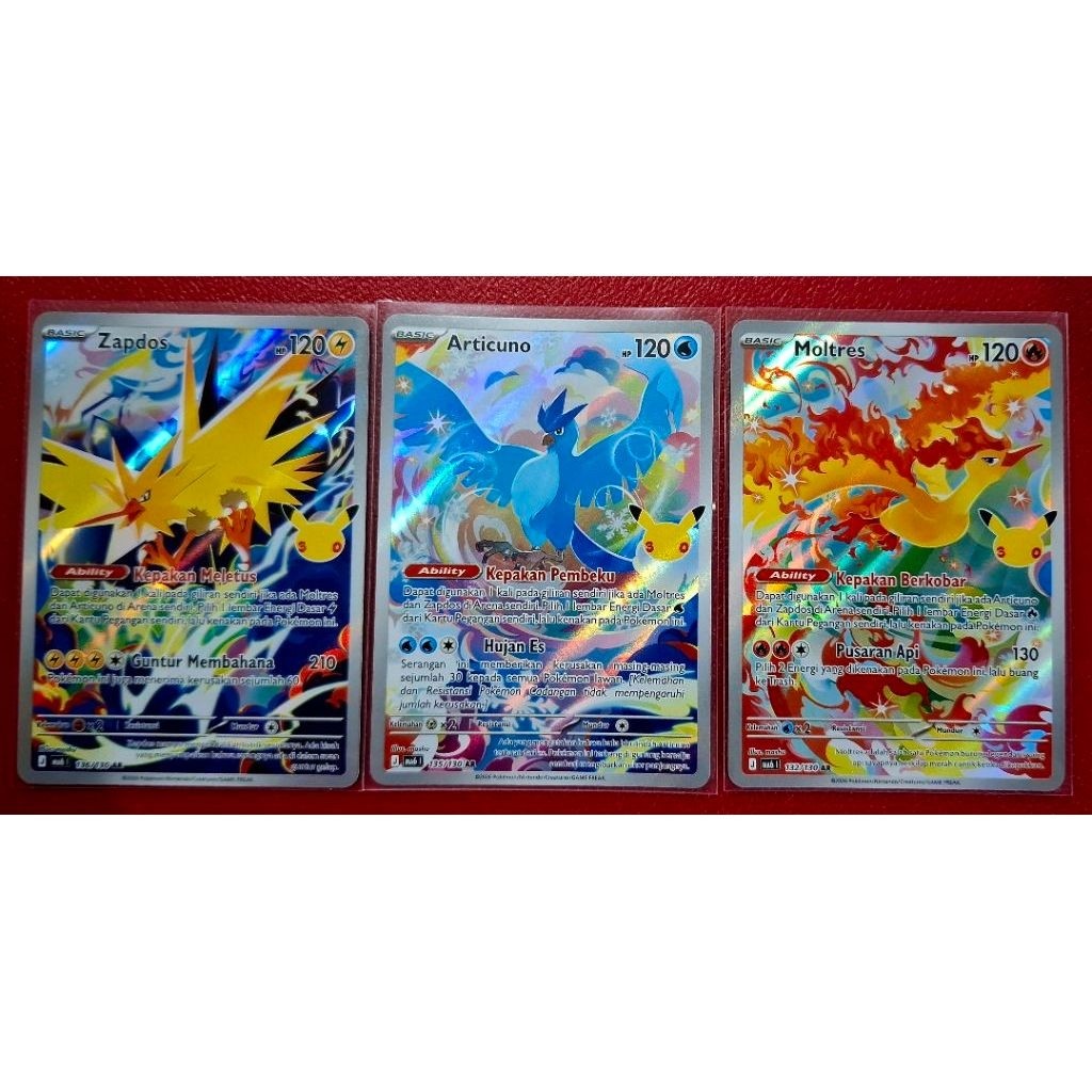 Zapdos Articuno Moltres AR MA6 Pokemon 30th Celebration TCG Pokemon Indonesia