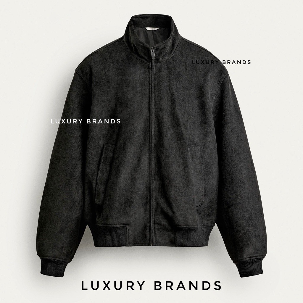 Jaket Bomber ZARA Man Original Regular Fit Faux Suede Bomber Jacket Black