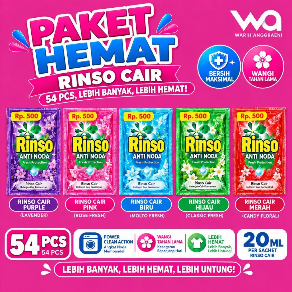[54PCS] Rinso Liquid Cair kemasan 500an / renteng Rinso Cair 500an / Deterjen Cair Rinso Liquid