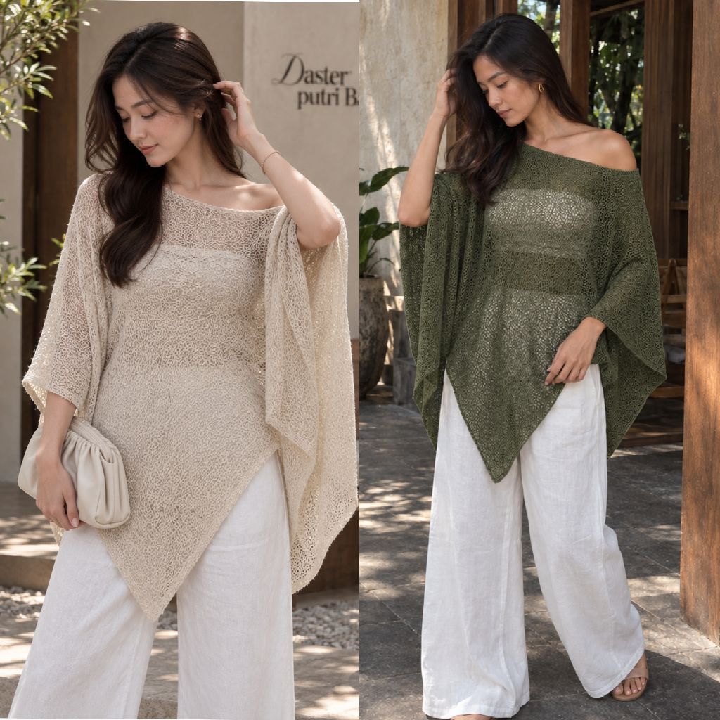 Atasan Rajut Bali Outer Rajut Bali/Poncho Rajut Transparan Model Longgar/Asimetris