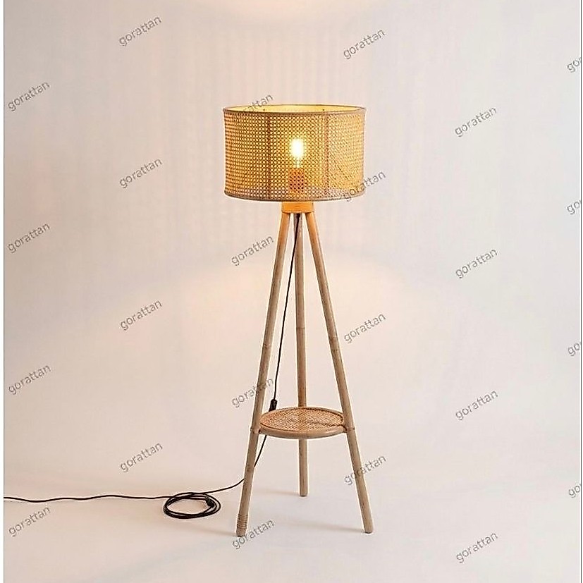 Lampu Rotan Standing Minimalis Anyaman Rotan Rak Kecil E27 150cm / lampu hias / lampu sudut / lampu 