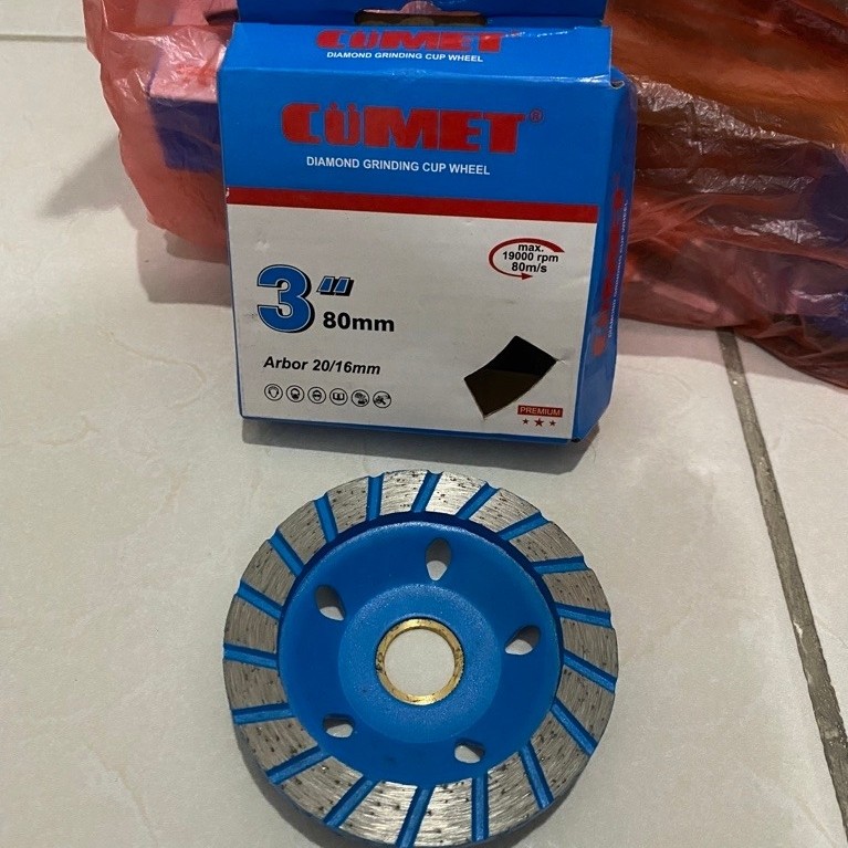CUMET Mata Diamond Cup Grinding Wheel Turbo Row 3 inch Mesin Gerinda Poles Beton Batu  3" 80mm