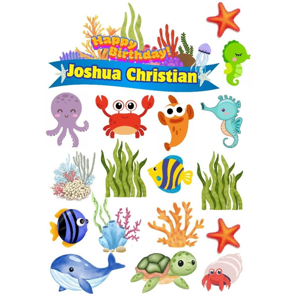 Termurah topper cake hewan laut custom nama