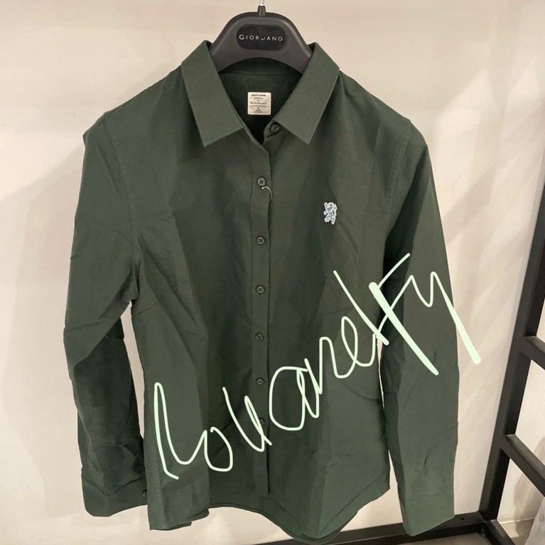Giordano Women's| Wanita Cotton Oxford Shirt 3d lion | Kemeja Giordano original wanita