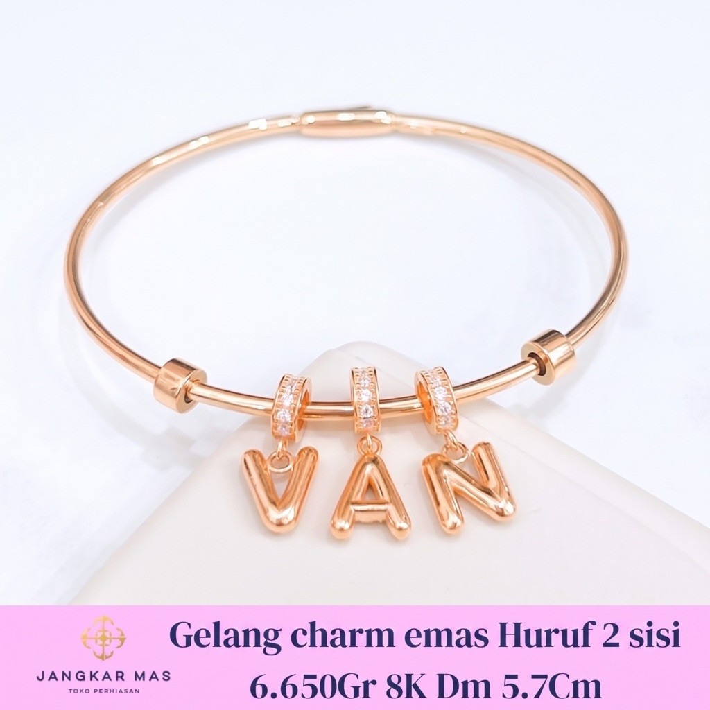 GELANG EMAS BANGLE CHARM HURUF 2 SISI 8K 6.650GR