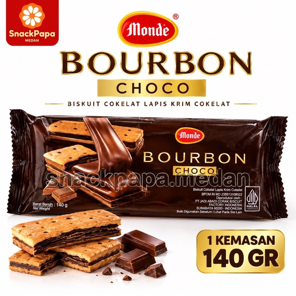 MONDE BOURBON CHOCO 140G | BISKUIT MONDE BOURBON CHOCO LAPIS KRIM COKELAT | HALAL | BISKUIT COKELAT 