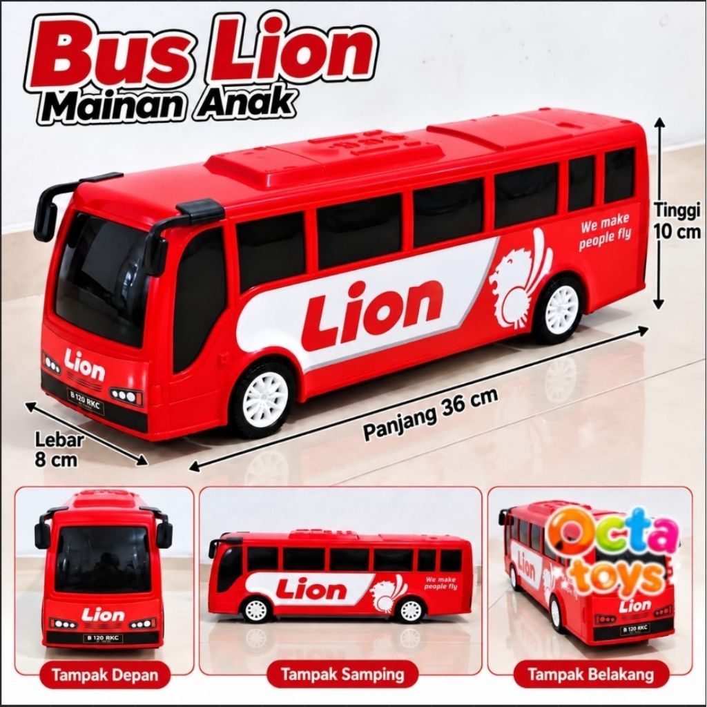 Mainan Bus Lion Anak Miniatur Bus Pariwisata Merah Ukuran 36 cm