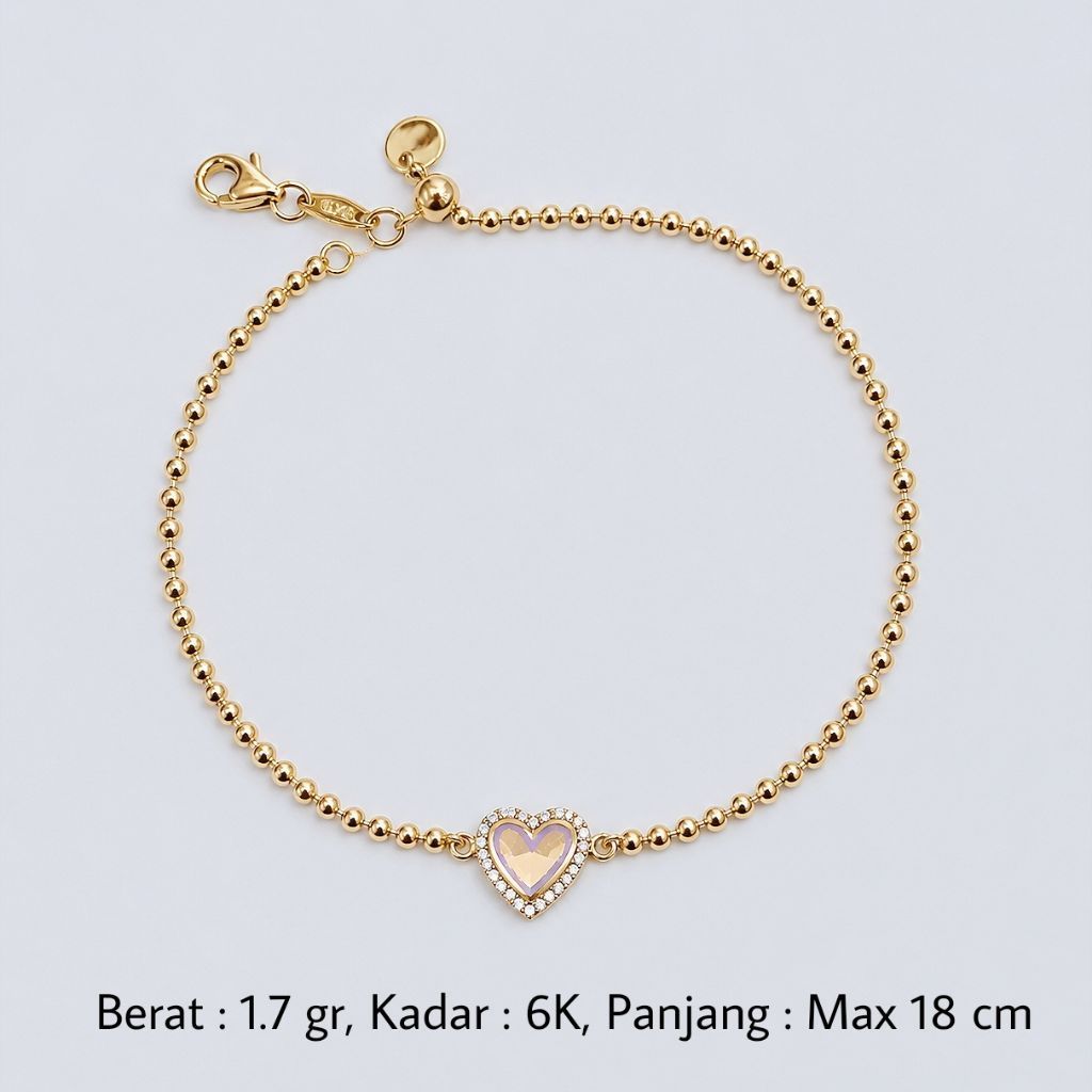 Gelang Serut Hati Emas UBS 6K Maksimal 18 cm - MA8 / 1.7 gram