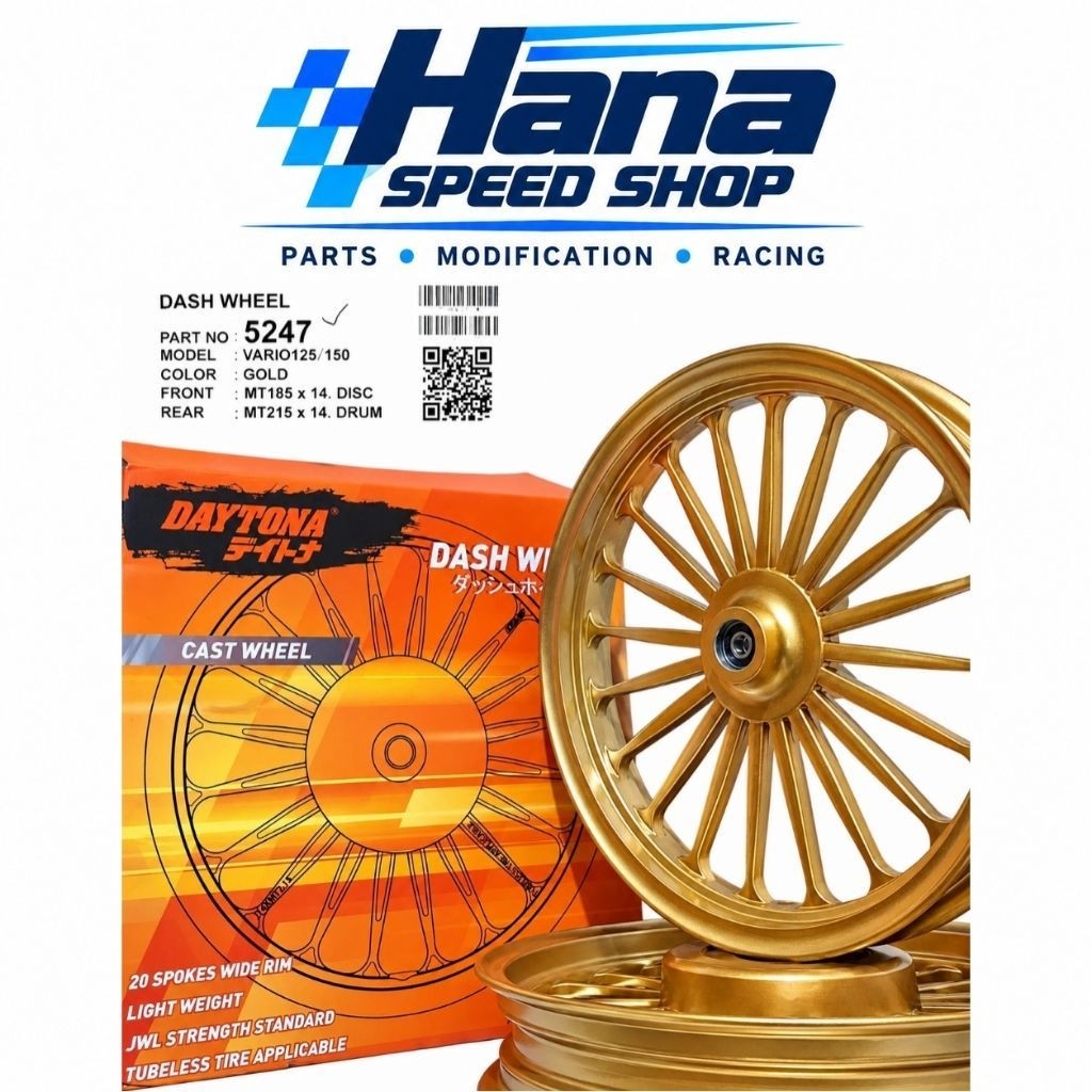 VELG RACING HONDA VARIO 125/150 DAYTONA PALANG 20 GOLD RING 14 VELG MOTOR