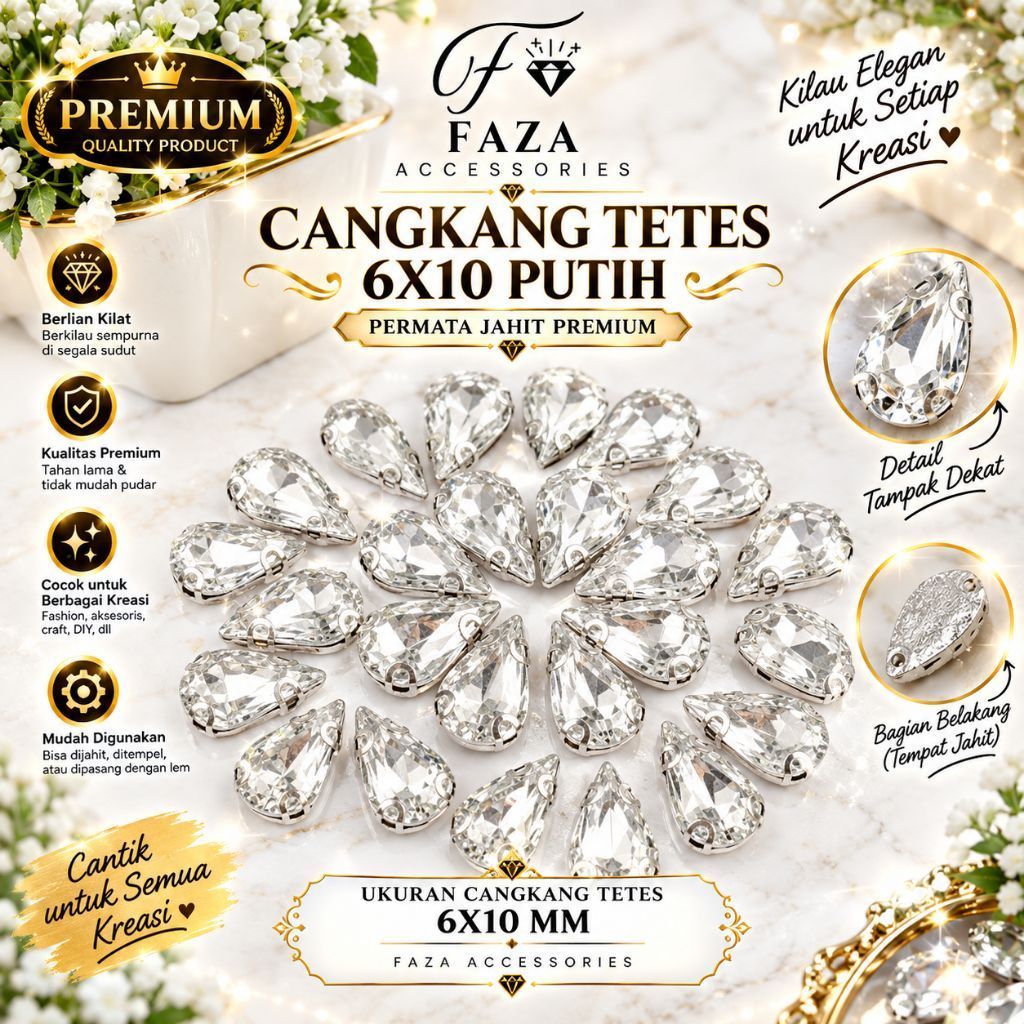 [25 Pcs] Cangkang Tetes 6x10 Putih / Diamond Cangkang / Payet Cangkang / Mute Cangkang / Cangkang Te