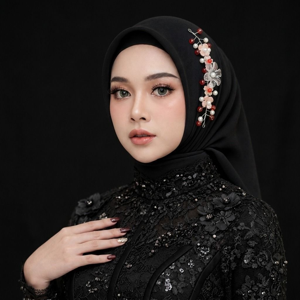 RISAOSHOP - R24 Mahkota Headpiece Hijab Mutiara Premium / Hiasan Rambut Pesta Jilbab Pengantin untuk