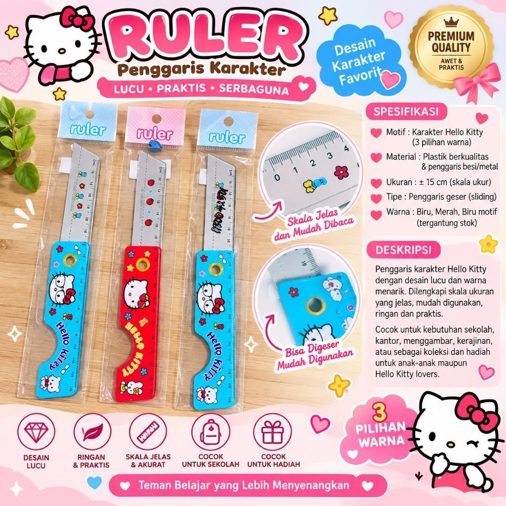 Penggaris Lucu 15 cm Motif Kitty