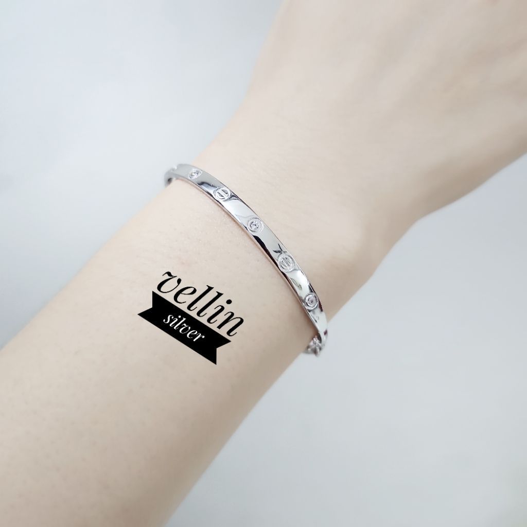 Vellin Silver Gelang Tangan Oval Silver 925 Lapis Emas Putih - Gelang Wanita Perak Ori 925