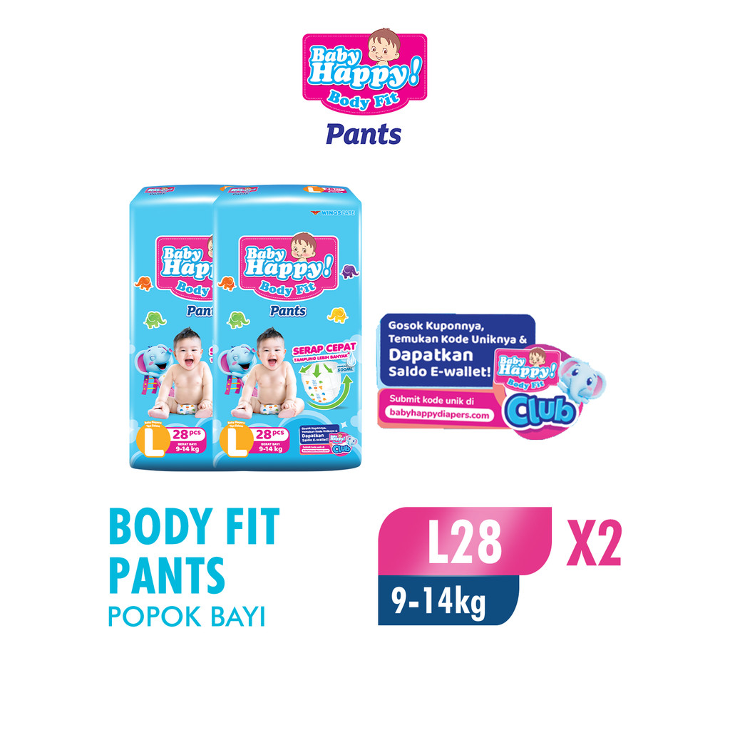 Baby Happy Pants Popok Bayi Celana L 28 x2
