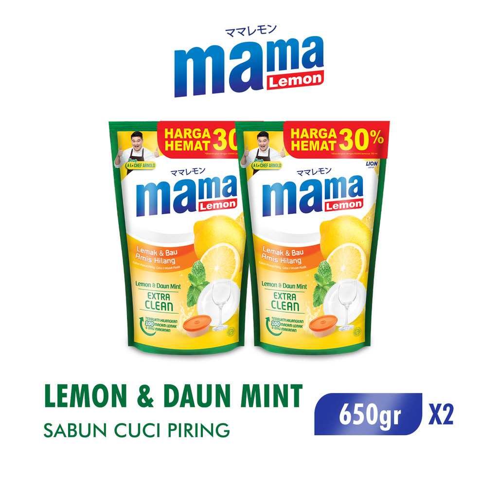 Mama Lemon Sabun Cuci Piring Daun Mint Pouch 650 gr x2