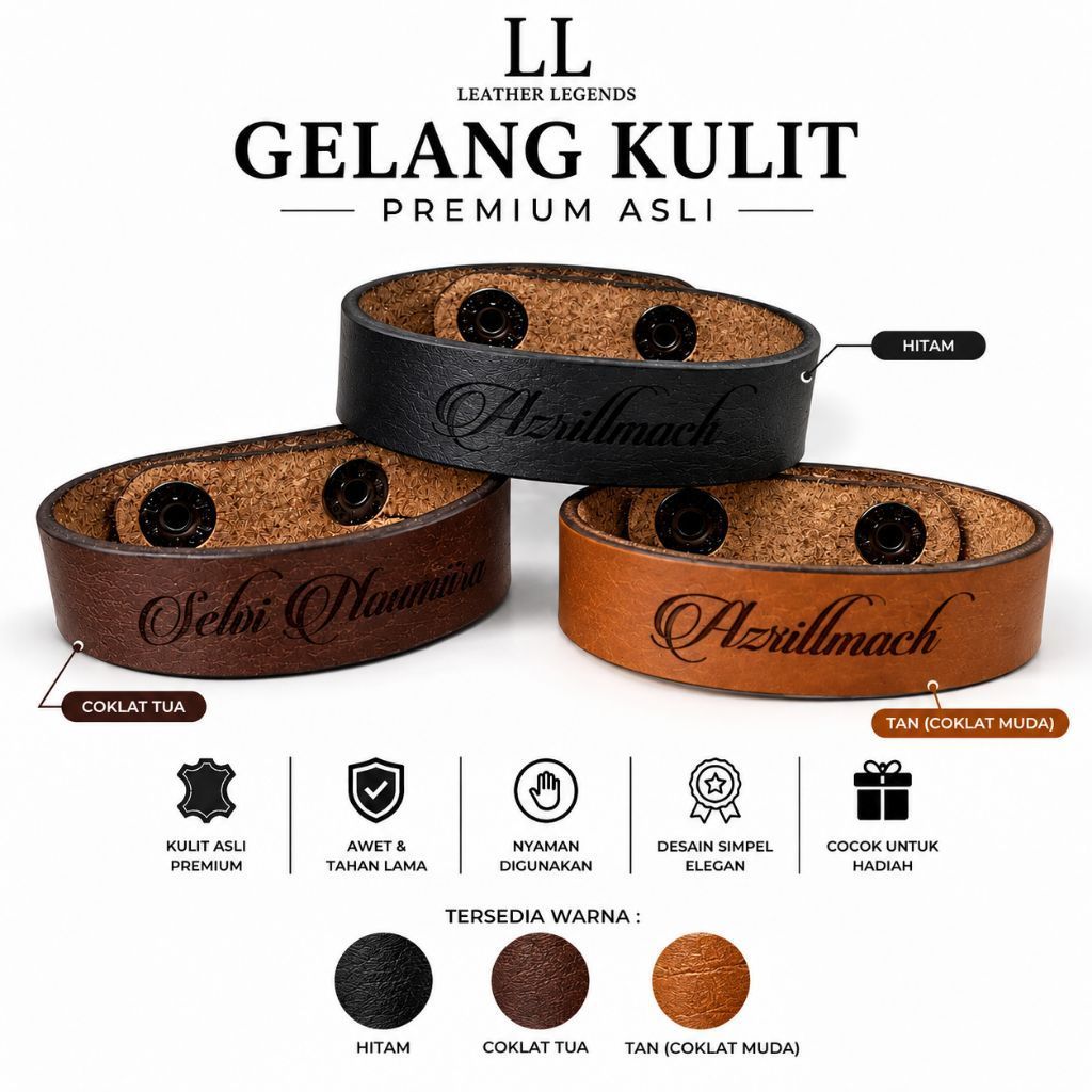 gelang kulit asli free nama / gelang kulit asli custom