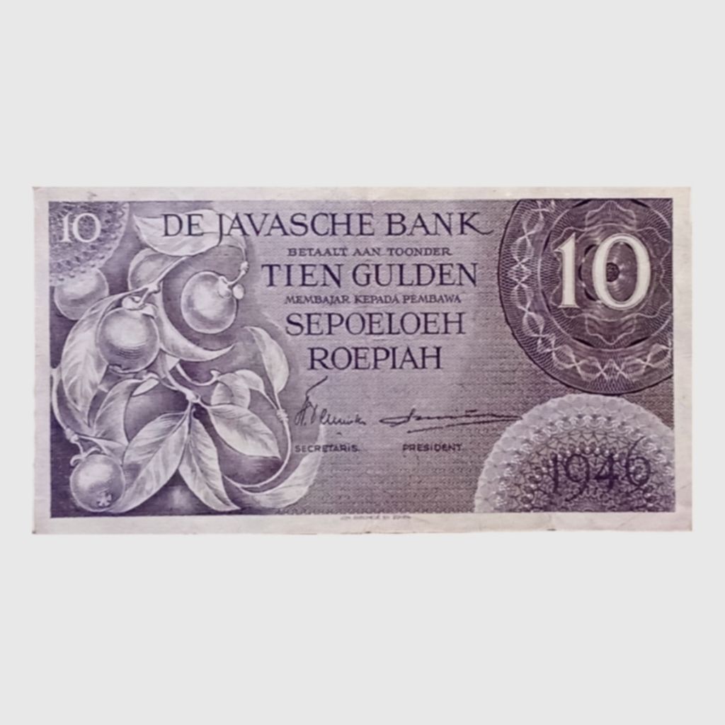 Uang Kuno 10 Rupiah Tien Gulden Federal Ungu Tahun 1946