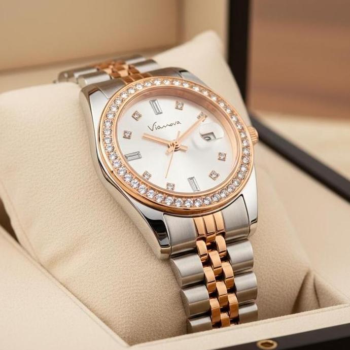 VIANOVA - Jam Tangan Elegan Wanita Kecil Original Anti Air 1232 Quartz Stainless Watches Kaca Minera