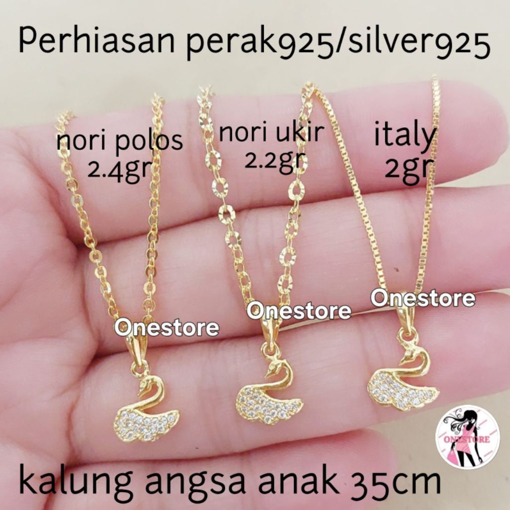 Kalung anak liontin angsa perak 925 lapis mas kuning