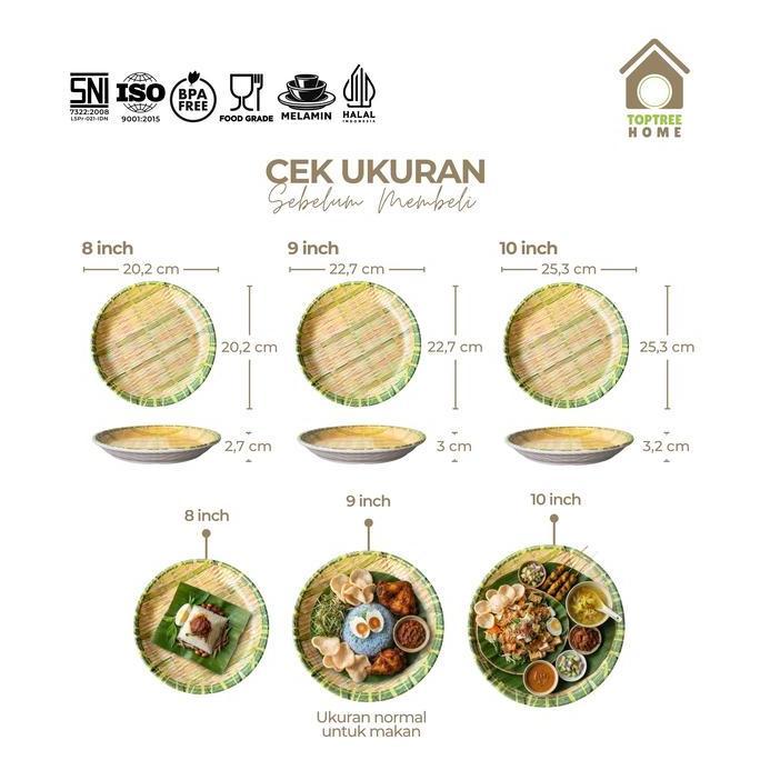Geviraman667 - TOPTREE Piring Melamin Saji Bentuk Bulat Motif Anyaman Bambu - Piring Saji Melamin Te