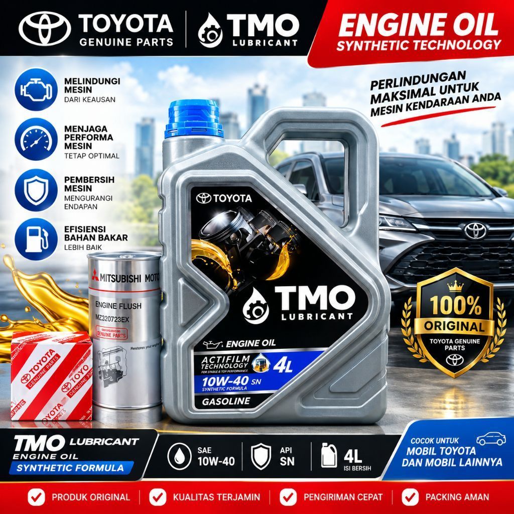 PAKET OLI TOYOTA TMO + ENGINE FLUSH MITSUBISHI + FILTER OLI AVANZA XENIA AGYA SIAGRA AYLA RUSH TERRI