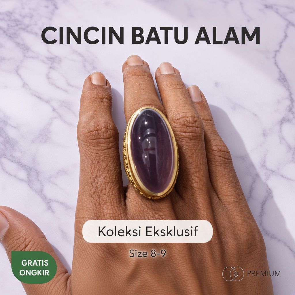 (NEGO) CINCIN BATU BACAN OBI UNGU HALMAHERA DIM 34-35 RING KUNINGAN SUPER SIZE PEMAKAIAN 8-9