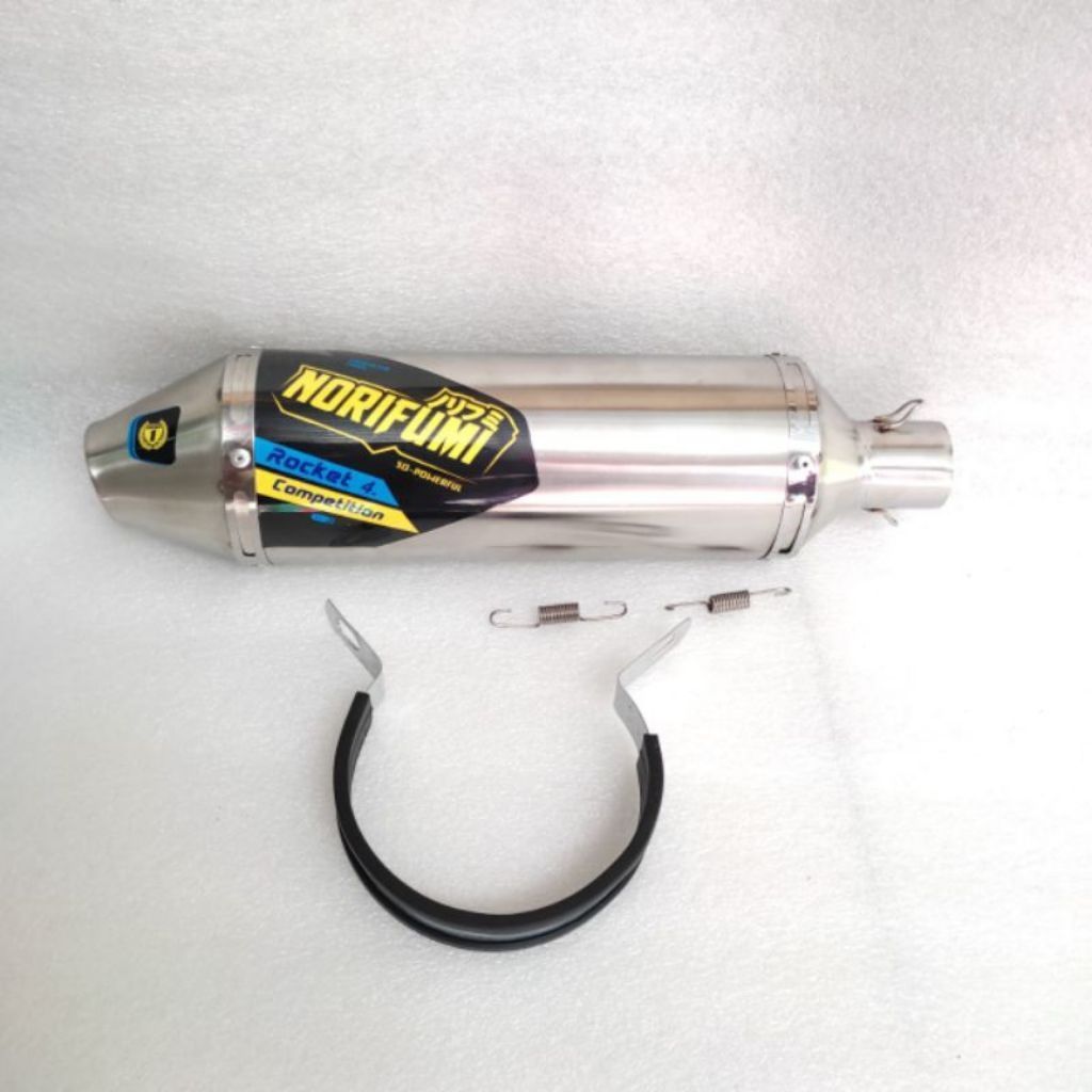 Silinder Knalpot Motor NORIFUMI Rocket 4 Competition Stainless dengan Braket