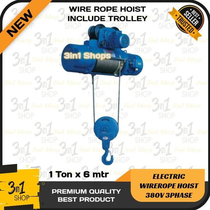 Wire Rope Hoist 1 Ton x 6 Meter / Electric Wirerope Crane 1T x 6m / Katrol Listrik Seling 3 Phase 38