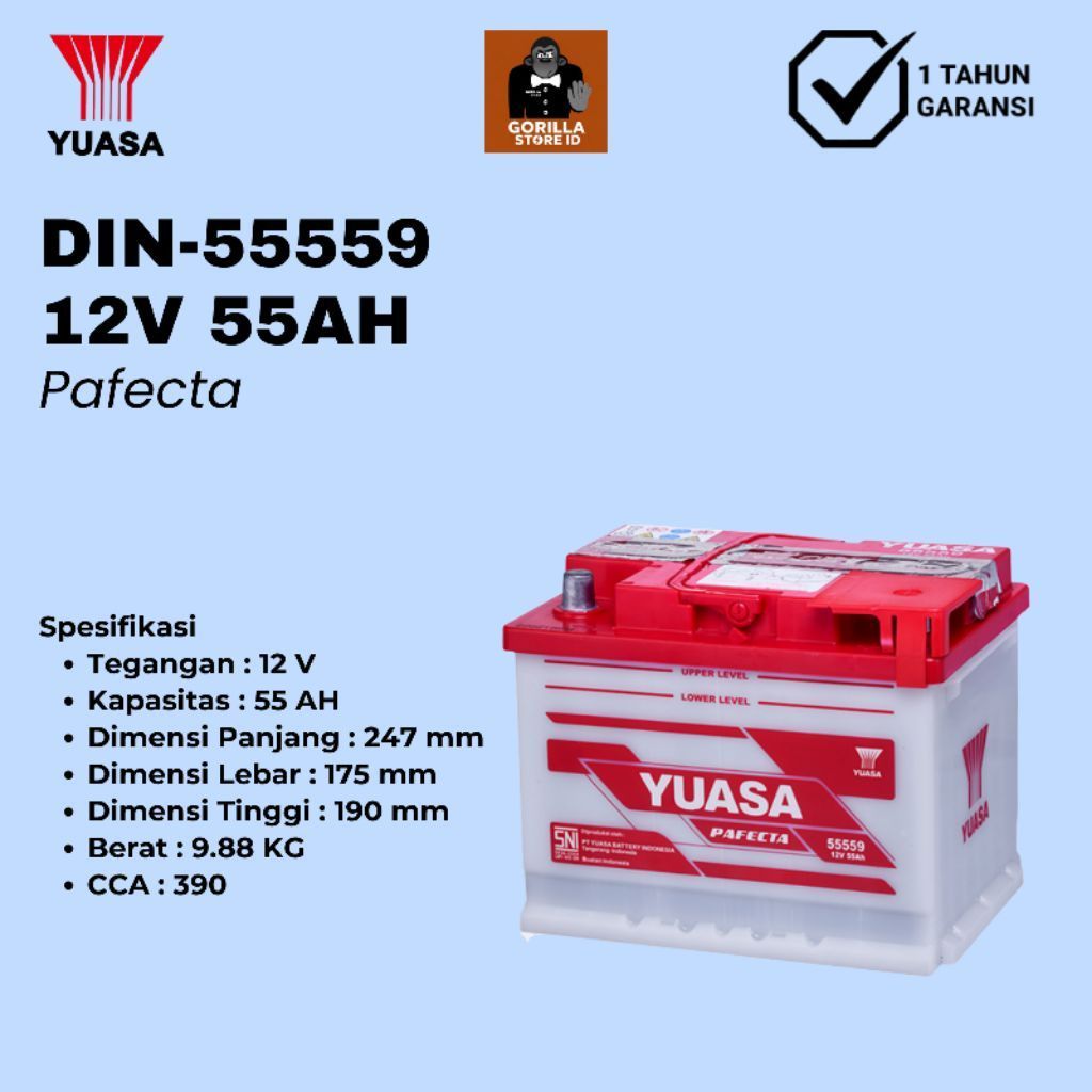 Baterai Aki Yuasa Pafecta  DIN55559 12V 55AH