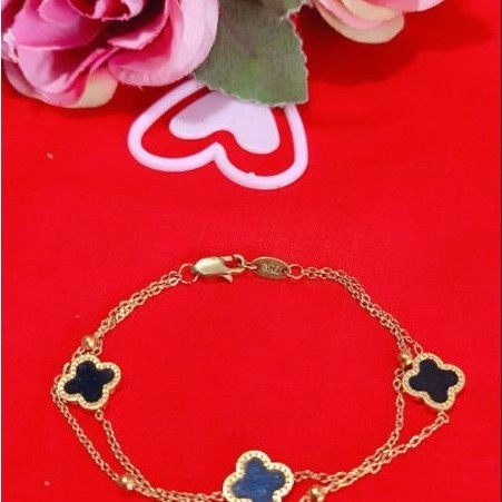 Gelang titanium asli berlapis emas kait lobster kode 750
