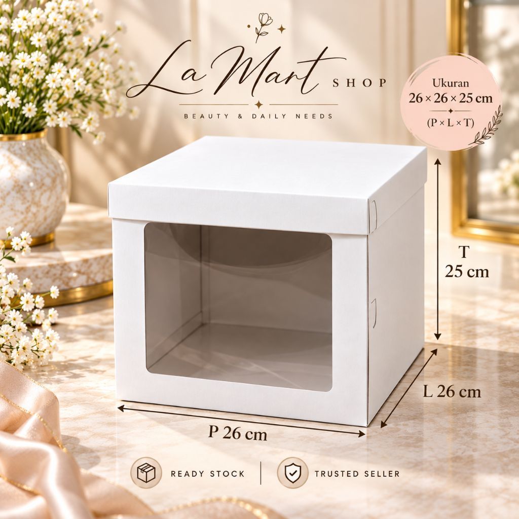 Box Mika Tinggi uk 26x26x25 (10pcs) - Dus Mika Tinggi Untuk Packaging Kue Tart / Custom Cake / Tall 