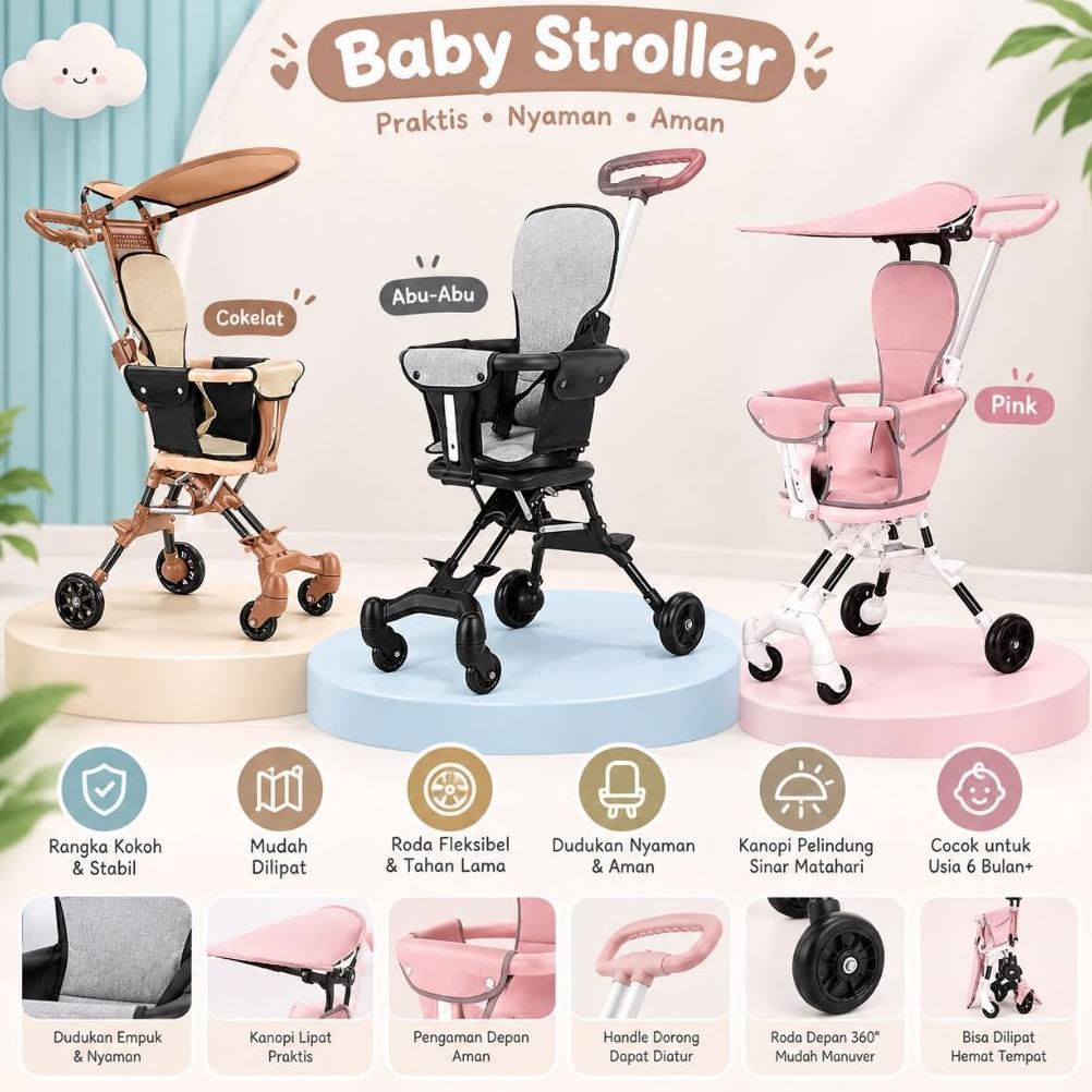Recommended Stroller Magic Bayi Murah Kereta Bayi Dorong Roda Empat/Perlengkapan Bayi Traveling