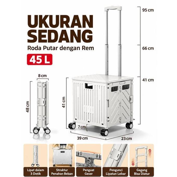 TWINSFFASHION Troli Belanja Lipat Keranjang Barang Trolley Box Portable 4 Roda Putar 360 Besar Tebal