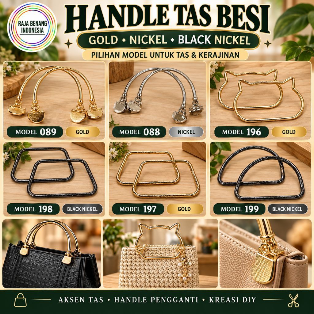 Handle Tas Besi / Gagang Tas Handmade – Gold, Nickel & Black Nickel | Raja Benang Indonesia