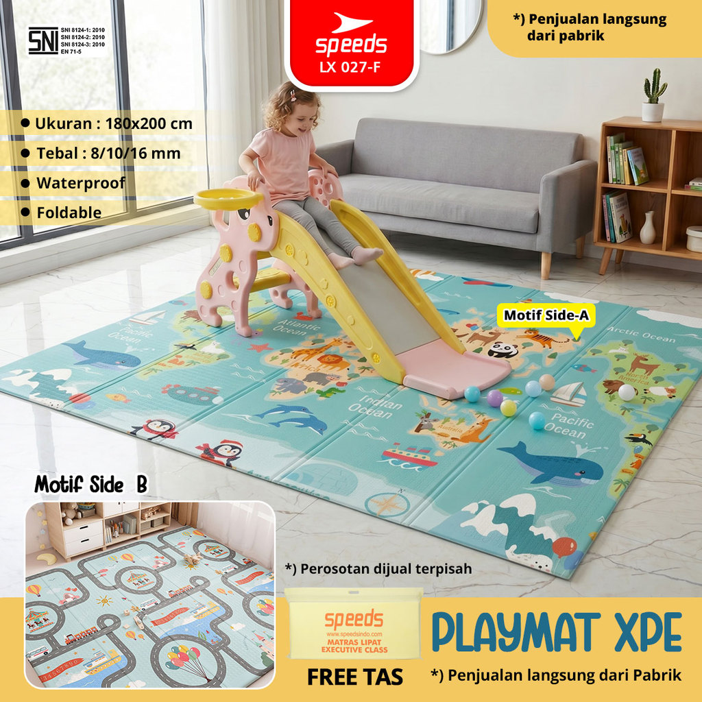SPEEDS SNI F Playmat Bayi Karpet Lipat Playmat Foldable Bayi Karpet Bayi 180x200cm Matras Bayi Playm