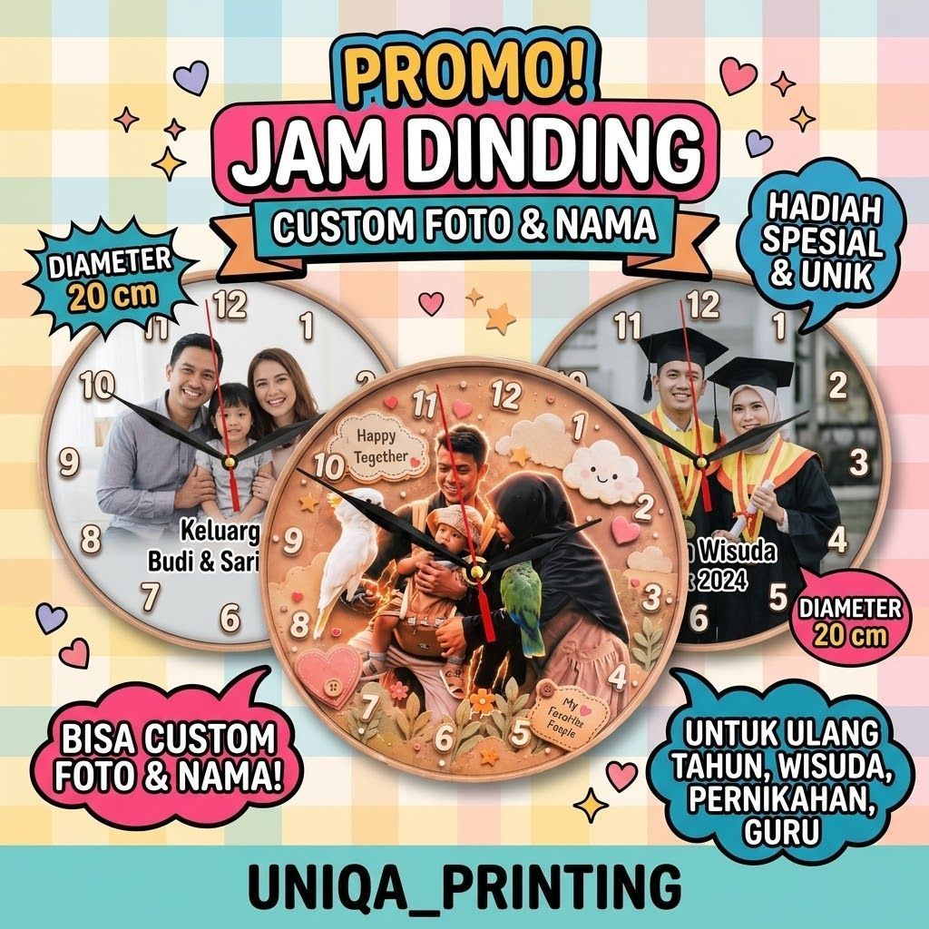 JAM DINDING CUSTOM FOTO DAN NAMA
