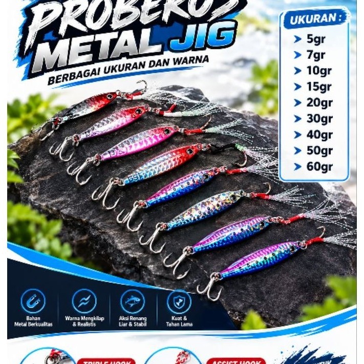 Umpan Pancing Proberos Metal Jig 5 gram - 60 gram sudah termasuk kail