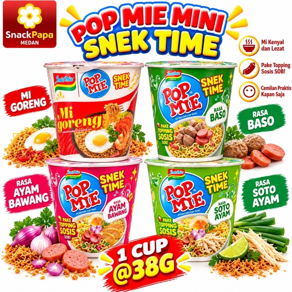 POP MIE MINI SNEK TIME 1 CUP @40G | POP MIE MINI GORENG | POPMIE MINI RASA BASO | POP MIE MINI AYAM 