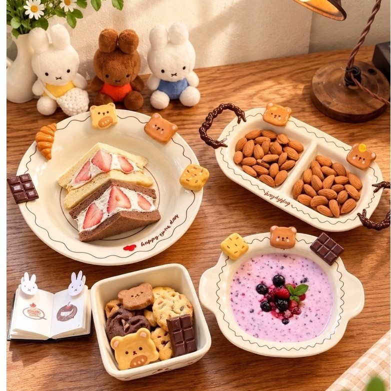 Honey Bear Plate Set / Piring Keramik Beruang / Piring Korea Style